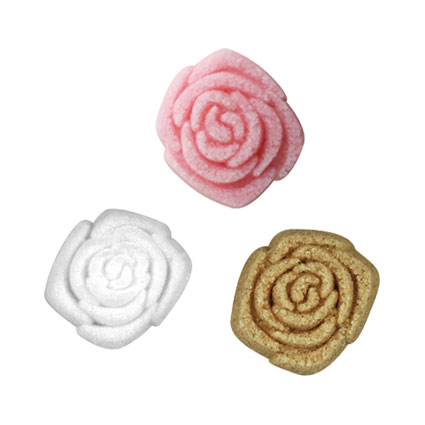 Sucre en forme de rose, blanc, roux et rose