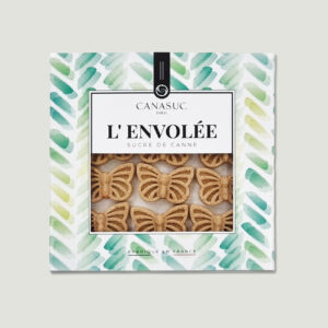 coffret sucres en forme de papillon, graphisme touche aquarelle